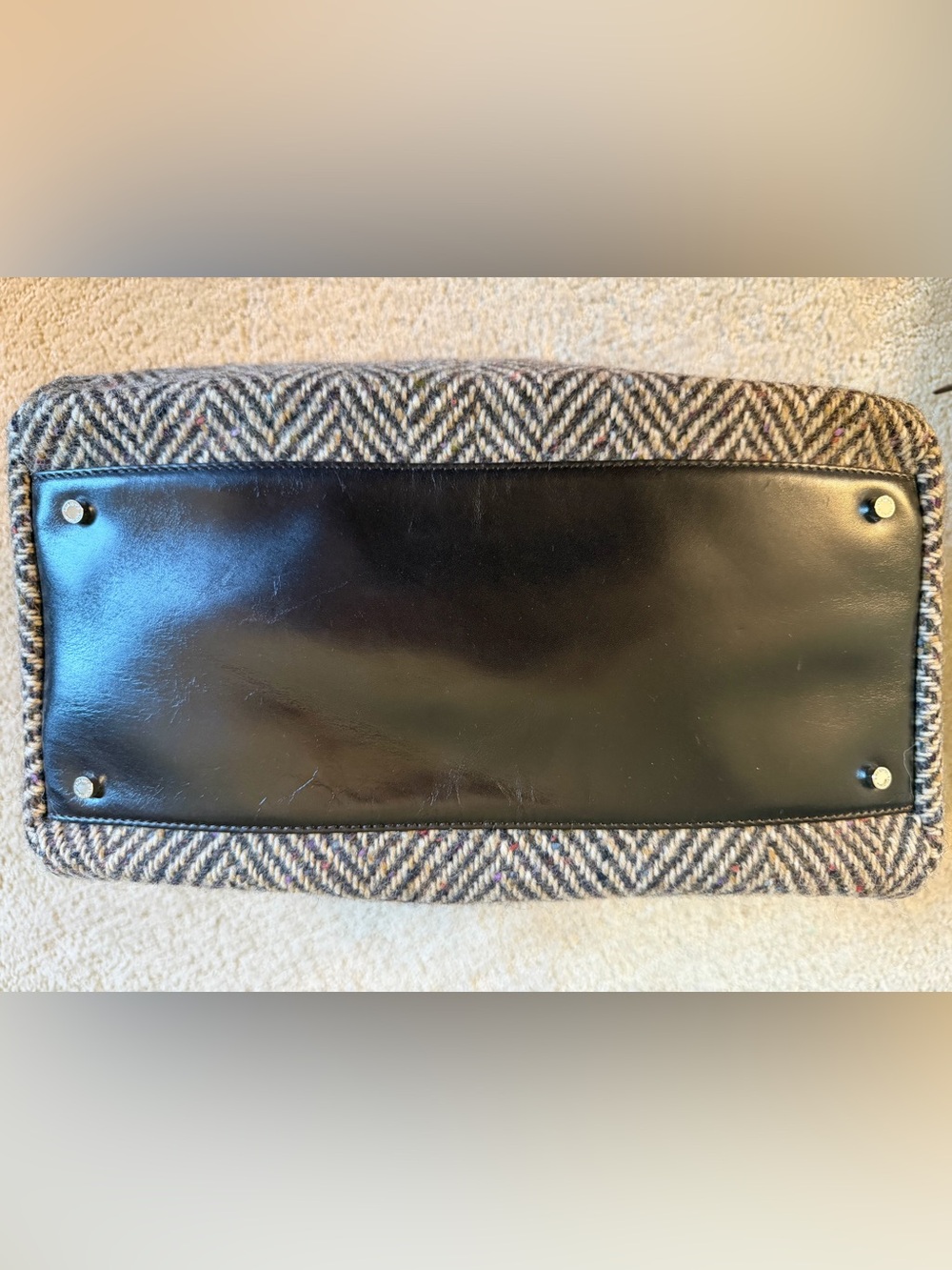 Rare Vintage Kate Spade Nottingham Tweed Herringbone Satchel Wool Leather Bag - Picture 7 of 7